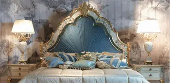 Паркетная кровать в европейском стиле из массива дерева с резьбой в виде ракушки