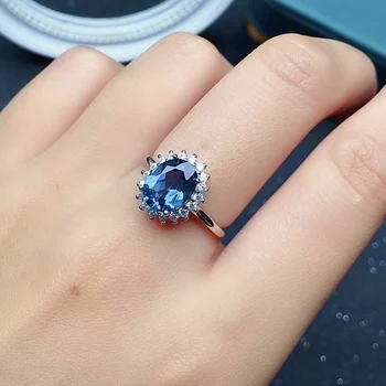 Классическое Серебряное кольцо с голубым топазом из Серебра 925 пробы 7 мм * 9 мм, 100% Натуральное кольцо с топазом для подарка на помолвку для женщины
