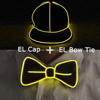 Мигающий галстук ELWire, светодиодный галстук + светодиодная кепка, Светящиеся вечерние принадлежности, Освещение, Новинка, подарок для мужчин, яркий свет, Светящаяся вечеринка