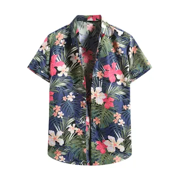 Мужские Гавайские пляжные рубашки с 3D принтом, Летние топы с короткими рукавами, повседневные топы с отворотами, Импортная одежда в стиле Ретро с цветочным рисунком