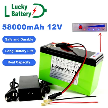 Lucky 18650 литиевый аккумулятор 12 В 58 Ач, подходит для солнечной энергии и электромобиля, индикатор заряда аккумулятора + зарядное устройство 12,6 В 3А