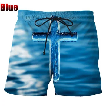 Мужские модные шорты с 3D принтом в виде Креста Иисуса, Летние мужские повседневные крутые пляжные шорты