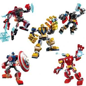 Игрушки-роботы Marvel Мстители, Тор, Человек-паук, Танос, Мальчик-робот, Боевая Вставка, Модель, Строительные Блоки, Минифигурки, Детские Игрушки