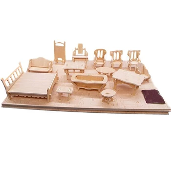 Миниатюрный Кукольный домик 1:12, Мебель для кукол, мини 3D Деревянная головоломка, Модель здания 