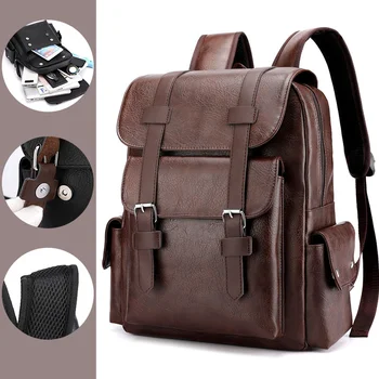 Дюймовый студенческий 14-дюймовый мужской водонепроницаемый рюкзак, высокий рюкзак для ноутбука, качественный рюкзак в стиле ретро из кожи