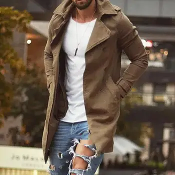 Мужской тренч, Стильная мужская осенняя куртка, приталенный крой, Лацкан средней длины, карманы большого размера, Ветрозащитная дышащая уличная одежда, мужское пальто