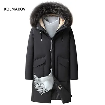 зимнее длинное стильное высококачественное мужское пальто на белом Утином пуху 2022, теплые пуховики, повседневная Мужская утепленная зимняя куртка, размер M-3XL