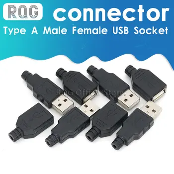 10 шт., 4-контактный USB-разъем Типа А с черной пластиковой крышкой, наборы для поделок Типа А.