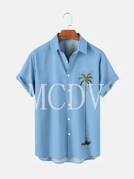 Гавайская Рубашка с 3D Принтом Пальмы, Без Морщин, Мужская И Женская Повседневная Дышащая Гавайская Рубашка с коротким рукавом