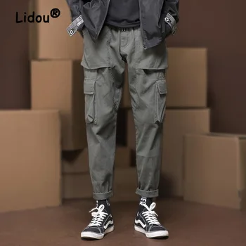 Модные однотонные брюки-карго Hong Kong Breeze с большим карманом, мужские Классические прямые уличные повседневные молодежные брюки