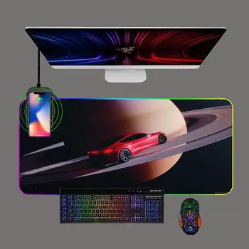 Игровой Коврик для мыши Tesla RGB Для беспроводной зарядки телефона, Люминесцентный Коврик для клавиатуры ПК, Компьютерный Офисный резиновый коврик для мыши для CS GO LOL