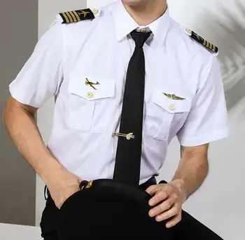 Летняя Униформа Пилота, Мужская Рубашка Капитана Авиации, Рабочие Белые топы с коротким рукавом