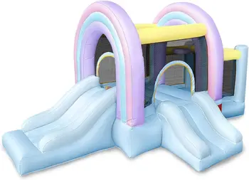 Marshmallow Rainbow Bounce House детский пастельный отскок с шариковой ямой, раздвижная дверь, прыгающий замок, надувной дом, Бесплатная доставка