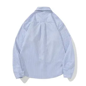 Уникальная рубашка спереди, стильный мужской осенний кардиган в полоску с принтом, однобортный, свободного кроя, для весенне-осеннего гардероба