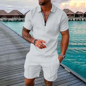 Модный мужской повседневный топ-поло с коротким рукавом + шорты, два комплекта одежды, летняя пляжная туристическая футболка, футболка