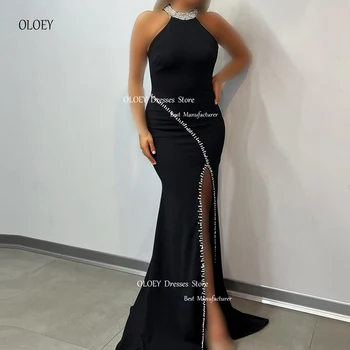 OLOEY Элегантные Черные Вечерние платья Русалки с разрезом на бретелях, Арабские Женские атласные Длинные Платья для выпускного вечера, официальное праздничное платье