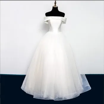 Женские Свадебные платья с вырезом лодочкой, Свадебное платье без рукавов, Простое Платье с открытой спиной, Vestido De Novia, длина до пола