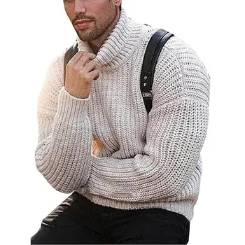 Мужской Пуловер с высоким воротом, Свитера, однотонный свитер витой вязки с длинным рукавом
