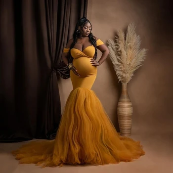 Женское богемное платье Русалки для беременных с открытыми плечами, Эластичное платье для выпускного вечера Длиной до пола для беременных