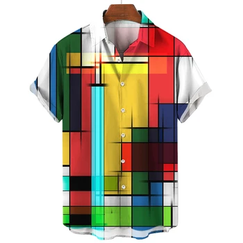 2023, Квадратная рубашка Для мужчин, Простая базовая Гавайская рубашка, Мужская Летняя 3D Печать, Короткий рукав, Свободные Дышащие топы, Футболка, Мужская Одежда