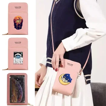 Универсальная сумка для мобильного телефона с рисунком астронавта с сенсорным экраном, женская сумка, Кожаные кошельки, держатель для карт, сумка через плечо