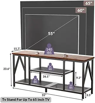 Подставка для телевизора с диагональю 60-65 дюймов, промышленного развлекательного центра, Длинный 55-дюймовый телевизионный консольный стол с открытыми полками для хранения в гостиной