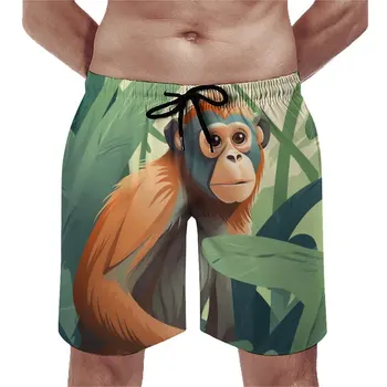 Спортивные шорты с обезьяной Летние векторные плоские иллюстрации животных Пляжные шорты для бега Мужские быстросохнущие пляжные шорты с модным принтом