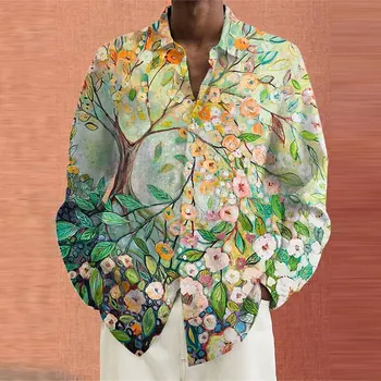2023 Модная роскошная социальная мужская рубашка с отворотом и пуговицами, повседневная рубашка с 3D принтом цветов и длинными рукавами, мужской кардиган с шариками 6XL