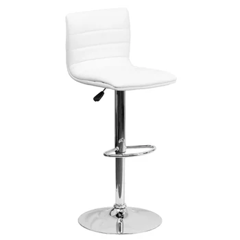 Betsy Современный Белый Виниловый Регулируемый Барный стул со спинкой, высота стойки, Поворотный стул с хромированным основанием
