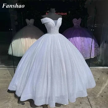 Пышное платье Fanshao pd012 с блестками, бальное платье с аппликацией с открытыми плечами, Кружевное Платье Sweet 15 Vestidos De XV
