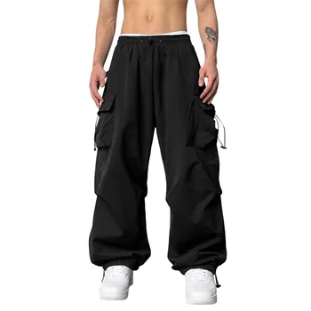 Мужские эластичные брюки-карго, однотонные спортивные брюки со свободным шнурком для бега трусцой, Повседневные брюки с карманами, уличная одежда