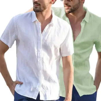 Модная мужская белая рубашка с коротким рукавом, летние крутые свободные повседневные рубашки с отложным воротником, топы, однотонная мягкая блузка, лидер продаж