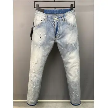 Мужские Модные Тонкие Брюки из джинсовой ткани для Мото и байкеров, Модные Повседневные Джинсы с дырочками, 9876#