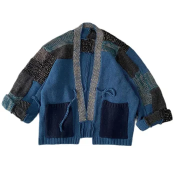 Качественный Свитер с контрастной отстрочкой, Повседневный свитер высокой вязки, Корейская вязаная куртка, кардиган, мужская одежда с V-образным вырезом