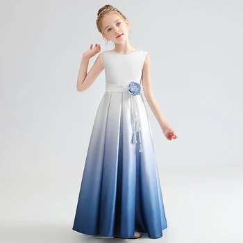 Длинное атласное вечернее платье Dideyttawl градиентного цвета для девочек, голубое элегантное плиссированное платье без рукавов для подружек невесты