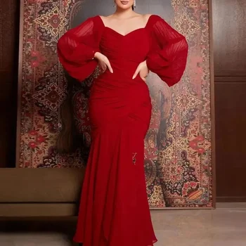 Шифоновое платье-Русалка с оборками длиной до пола, Популярное Вечернее платье для женщин 2023