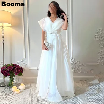 Booma Белые Элегантные Вечерние Платья с V образным Вырезом из Органзы для Свадебной Вечеринки, Платья для Женщин, Саудовская Аравия, Платья для Выпускного Вечера