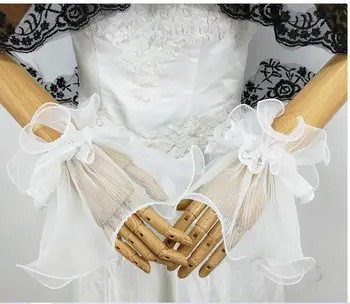 Прекрасные свадебные тюлевые перчатки без пальцев, Перчатки длиной до запястья, Короткие Свадебные Аксессуары с кружевом в наличии