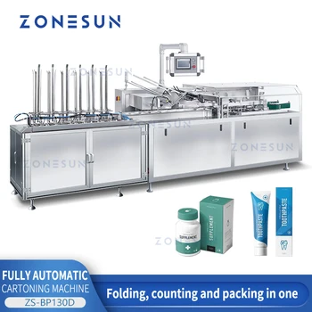 Горизонтальная автоматическая картонная упаковочная машина ZONESUN с присоской, Косметический флакон, Тюбик для упаковки крема для рук ZS-BP130D