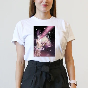 BLINGPAW Забавная футболка с принтом космического Кота, женская Винтажная футболка с героями мультфильмов из 100% хлопка, топы и футболки, Брендовые Повседневные женские футбо