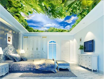 Пользовательские фото 3d потолочные фрески обои для домашнего декора картина Облако листья голубь изображение 3d настенные фрески обои для гостиной