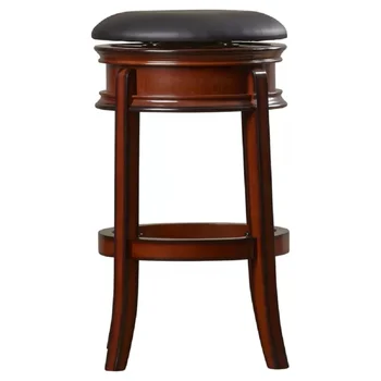 29 дюймов Барный стул с поворотной спинкой, деревянный, с отделкой под бренди, из твердой древесины, с черной обивкой из искусственной кожи, с поворотом на 360 градусов