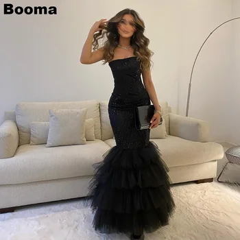 Booma/ Черные Вечерние платья Русалки из Саудовской Аравии, многоуровневые платья для выпускного вечера из тюля с блестками, платья для торжественных мероприятий, женские платья