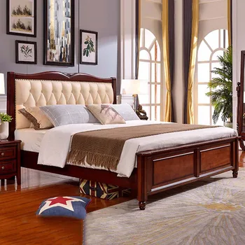 Американская легкая роскошная кровать Из высококачественного шпона красного дерева 1,8 м, Деревянная кровать для подростков, Простая коробка, мебель для интерьера