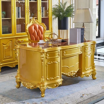 Роскошный письменный стол из массива дерева, офисный стол во французском дворце, письменный стол высокого класса, резной письменный стол, рабочий стол