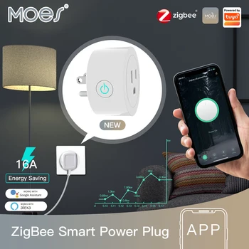 MOES ZigBee Tuya Розетка Power Plug 16A Smart Life APP Беспроводная Розетка Zigbee Mush Energy Monitor Таймер Alexa Google США