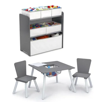 Набор для детской комнаты Delta Children из 4 предметов, серый / белый, детский рабочий стол, детская мебель, детский письменный стол