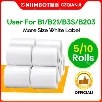 Niimbot Официальный Рулон бумаги с Белой Этикеткой, Рулоны Бумаги с Наклейками для Принтера B21 B1 B203 Label Machine 5/10 Рулонов В упаковке