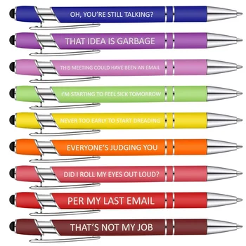 10шт Офисные Ручки Забавные Ручки Демотивационные Саркастические Шариковые Ручки Macaron Touch Stylus для Офиса, Черный