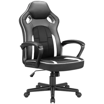 Игровое кресло VINEEGO, офисное кресло из искусственной кожи с высокой спинкой, Регулируемая высота, Эргономичный компьютерный стул в гоночном стиле с поясничным